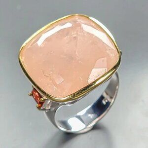 Ring 36CT Morganite with Garnet Accents 925 Size 8